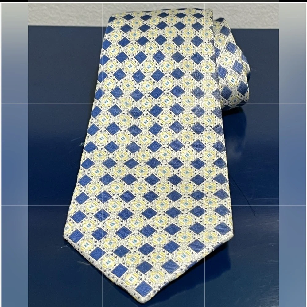 Hawes & Curtis Diamond Silk Mens Tie Geometric Blue Gold Jeremy Street London